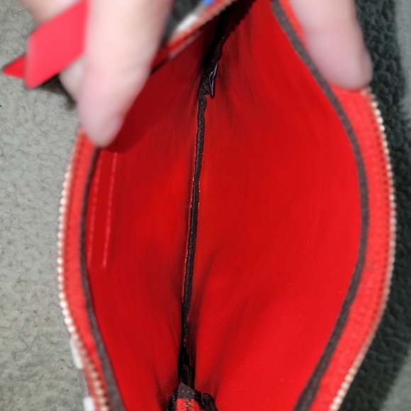 💙Henri Bendel CLASP POUCH - CANVAS AND RED LEATHER ♥️ ACCENTS - Picture 6 of 7